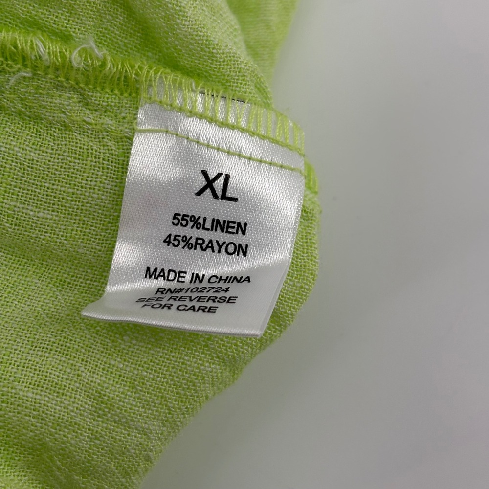 Hester & Orchard Lime Green Linen Blend Button Down Shirt XL Short Sleeve - Picture 8 of 8